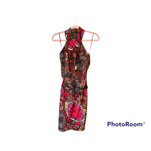 Trina Turk | 100% Silk Floral Halter Artist Garden Dress Red Brown Size 4